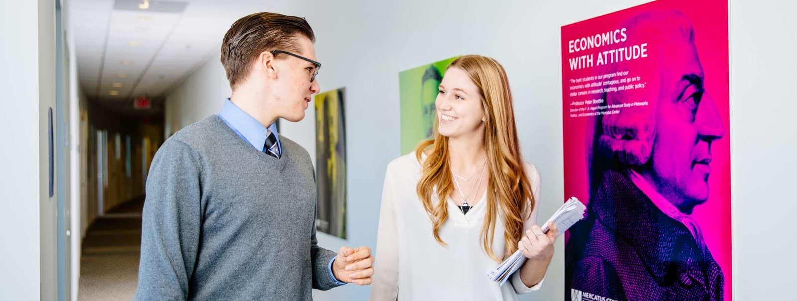 Students talking at the Mercatus Center offices